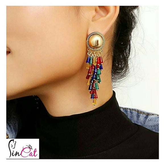 multicolor crystal beads drop earrings