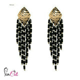 Black crystal beads long earrings