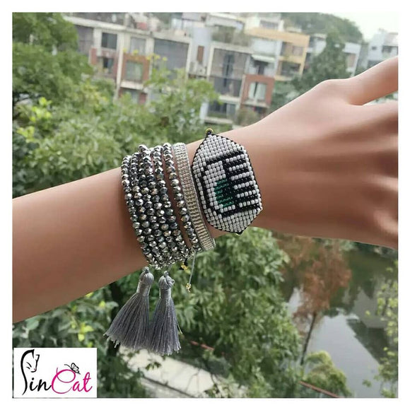 Silver star evil eye set of 3 beads bracelets