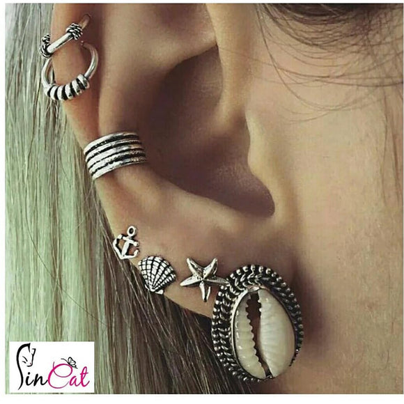 Shell anchor starfish earrings set
