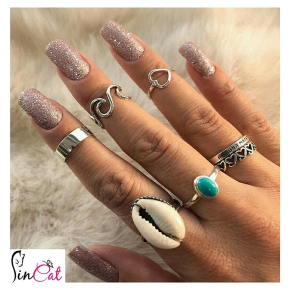 Hakuna matata shell rings set