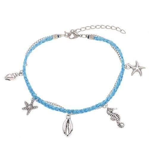 2 layers blue anklet with drop alloy