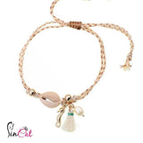 Shell water pearl beige rope anklet
