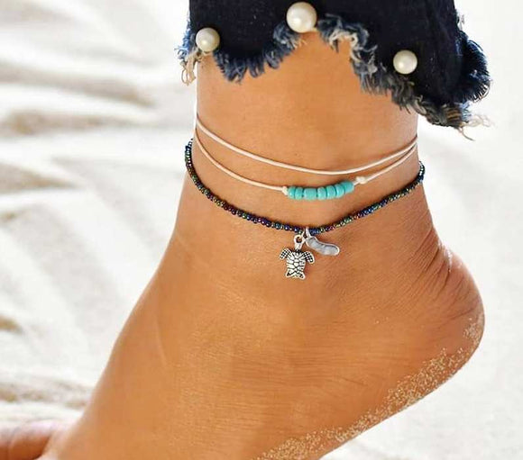 Beads chain wave tail set of anklets