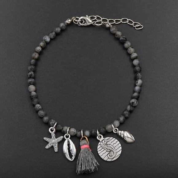 Gray Natural beads anklet with tassel