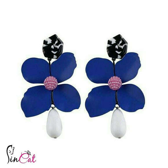 Blue big flower earrings