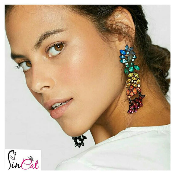 Long multicolor Rhinestone Dangle Earrings