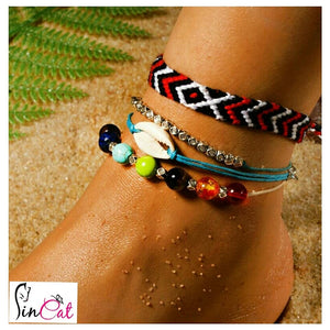 Chakra Natural Stone Cowrie Anklet Set