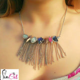 Irregular mixed color gems necklace with tassels