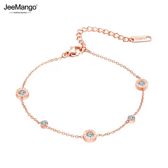 Trendy Rose Gold Love Roman Numeral Anklets For Women Titanium Steel