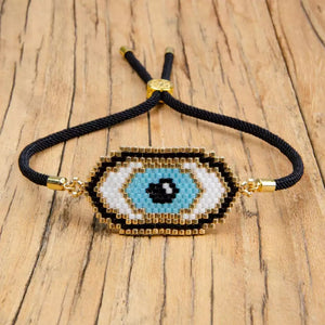 Evil eye handmade adjustable black rope miyuki bracelet