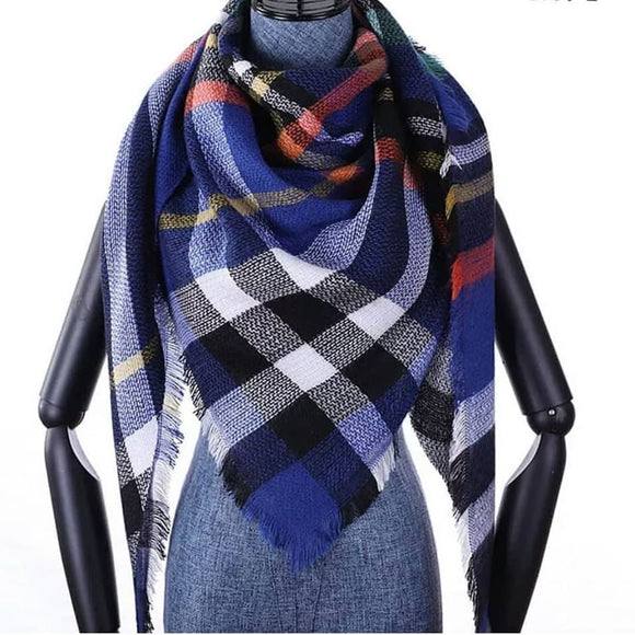Blue plaid warm winter triangle scarf