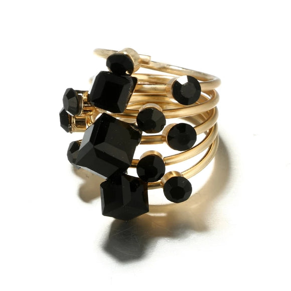 Tocona Punk Antique Black Crystal Stone Opening Gold Ring