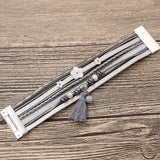 PU leather multilayer gray plated shell flower magnet bracelet