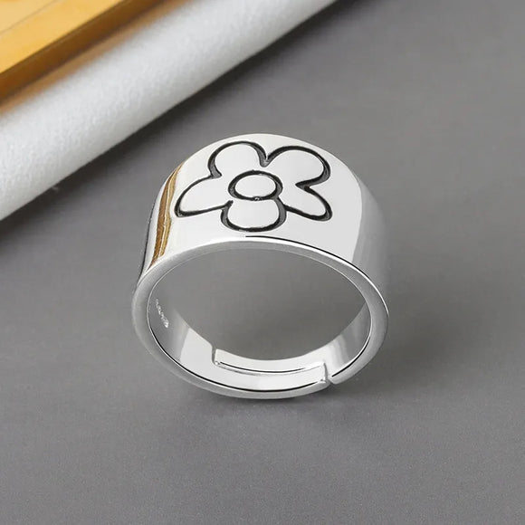 Sterling silver minimalist flower adhustable ring