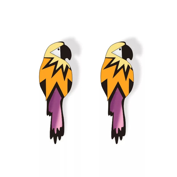 Trendy Long Exaggerate Colorful Shining Mirror Parrots Acrylic Earrings