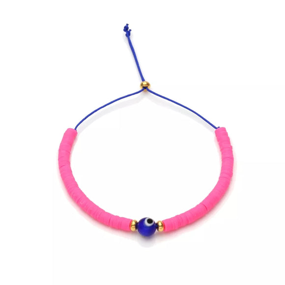 Polymer pink Clay Glass Beads Evil Eye Heishi Bracelets Women