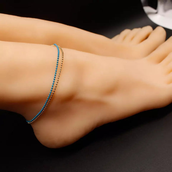 Trendy Simple Double Layered Anklet Fashion Beaded Handmade Foot Chain