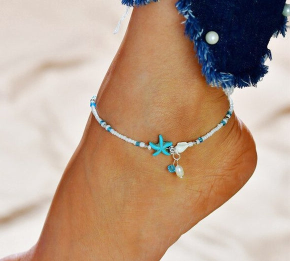 Beads star shell anklet