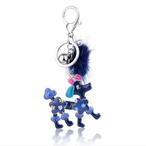 Blue Dog Poodles Keychain
