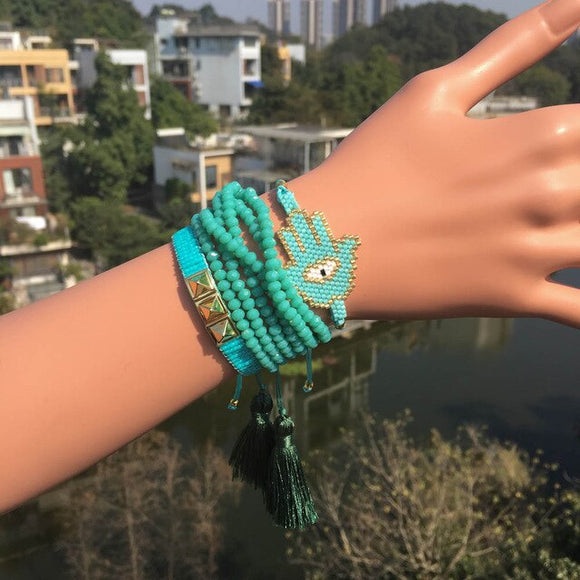 Green Set Gold Rivet Pulseras Turkish Evil Eye beads Bracelet