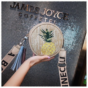 Round Women Straw pineapple bag