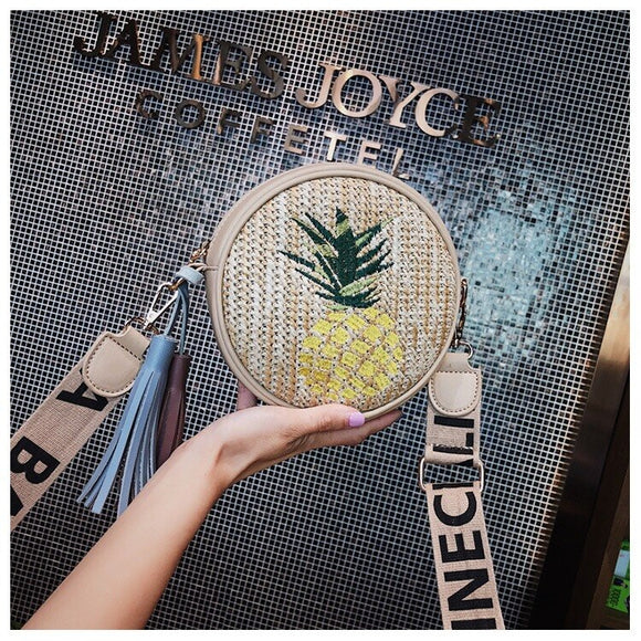 Round Women Straw pineapple bag