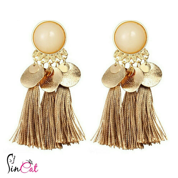 Boho beige  earrings with tassels
