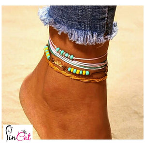 Lemon pink brown set of anklets
