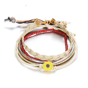 Daisy flower leather cord set of bracelets