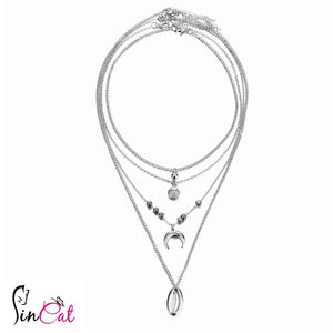 Moon shell multilayer silver necklace