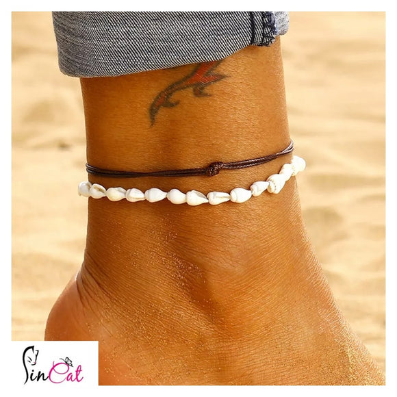 2 layers Shell brown rope anklet