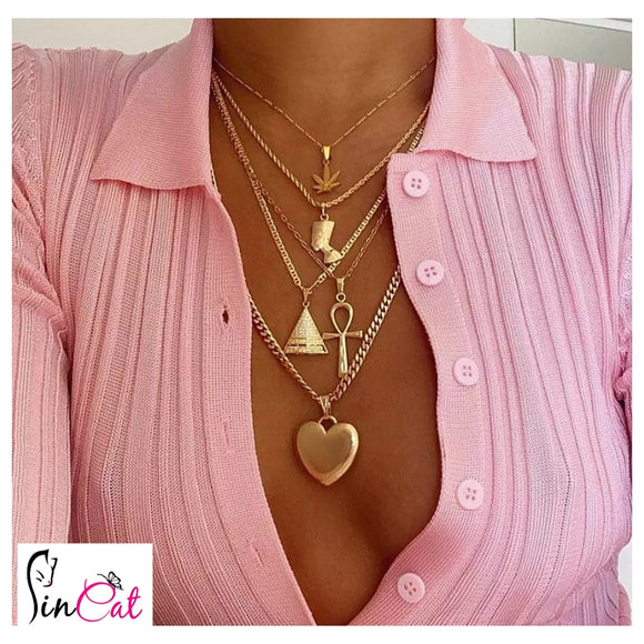 Multilayer ethnic exaggerated punk golden necklace