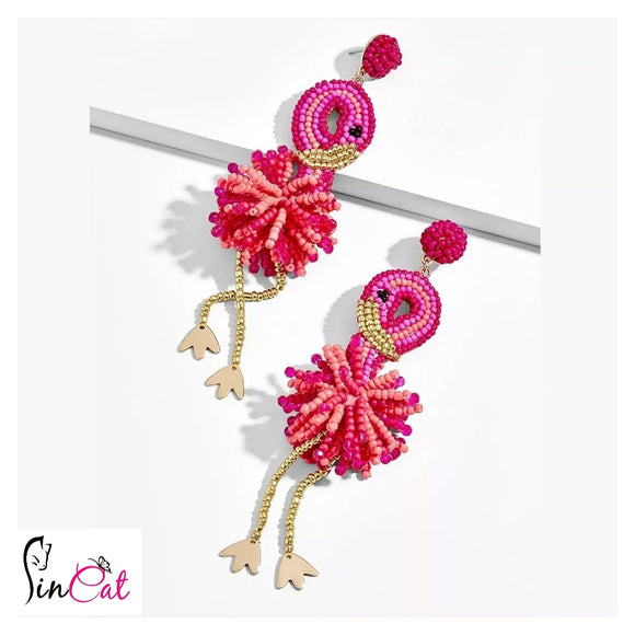 Pink Flamingo beads hand made earrings