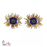 Vintage gold blue beads eyes stud earrings