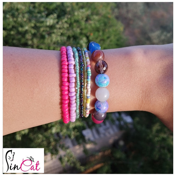 Multicolor set beaded bracelets pink