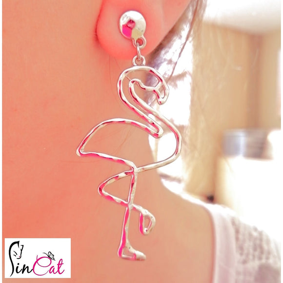 flamingo metal silver earrings