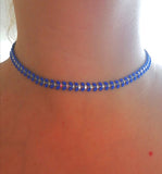silver shell necklace blue choker