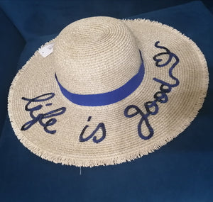 life is good blue sequin straw hat
