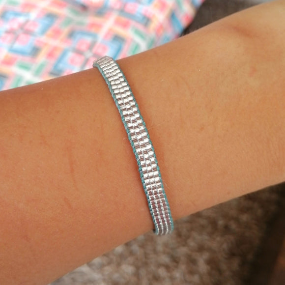 silver beads blue rope handmade bracelet