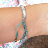 silver beads blue rope handmade bracelet