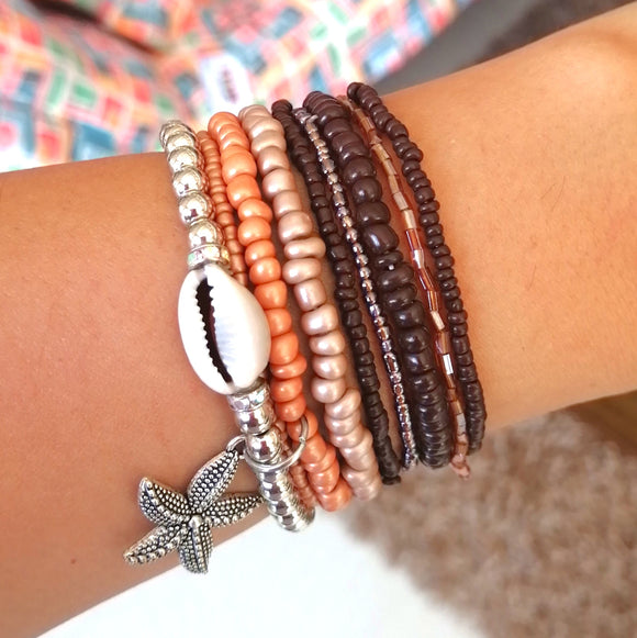 Brown Khaki seed beads set of bracelets