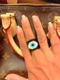 Evil eye handmade beaded black ring