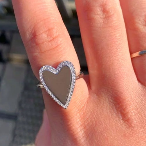 Big heart adjustable ring authentic silver
