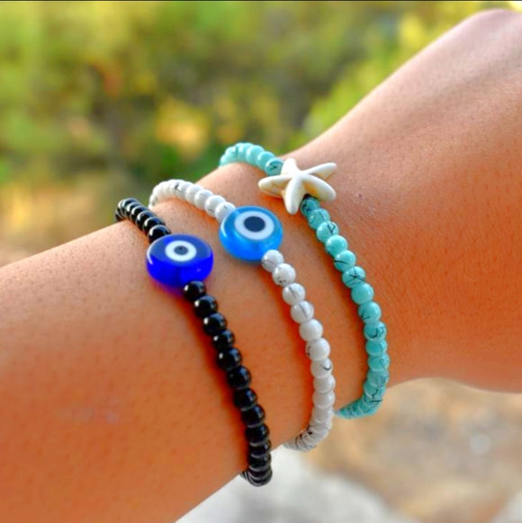 Handmade beaded bracelet starfish evil eye