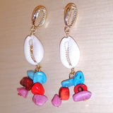 Sea Shell Geometric Malachite Stone drop earrings