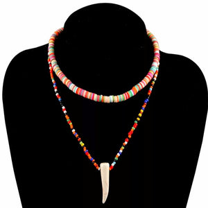 2 layered multicolor beads surfer necklace