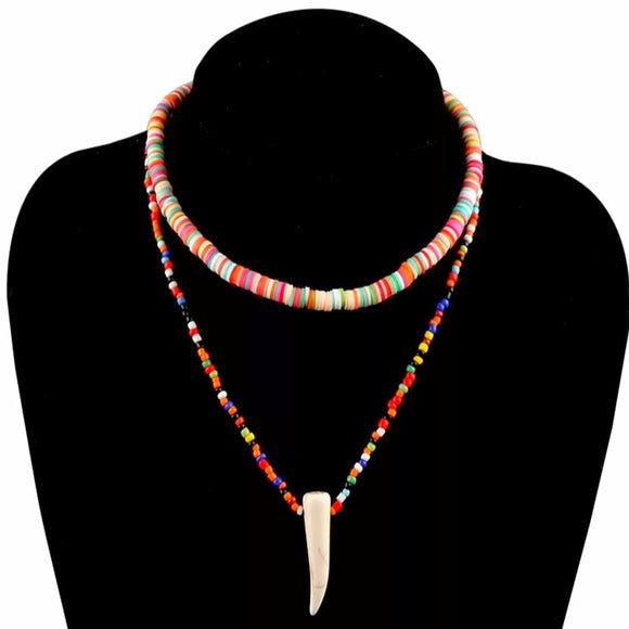 2 layered multicolor beads surfer necklace