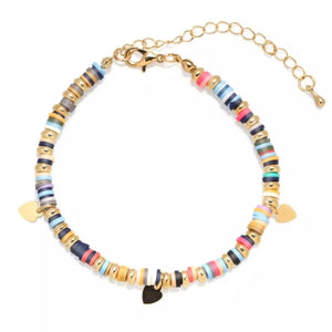 Boho Polymer Clay Heishi multicolor Beads Adjustable Anklet