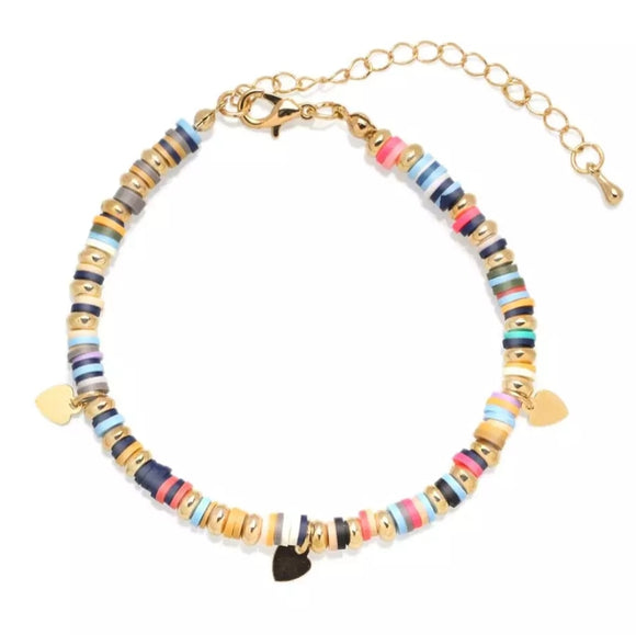 Boho Polymer Clay Heishi multicolor Beads Adjustable Anklet